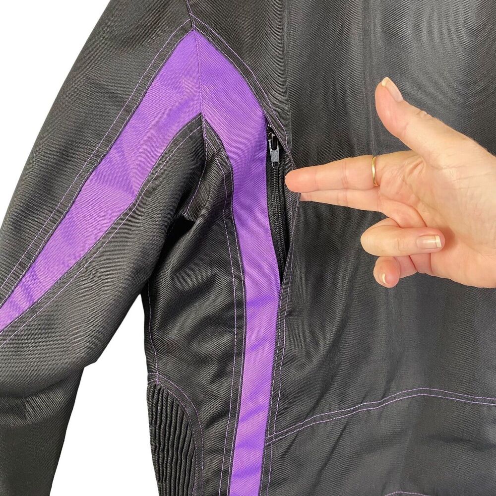 Zony Jacket Womens Medium Black/Purple Moto Coat Fitted Removable Lining - Picture 5 of 14